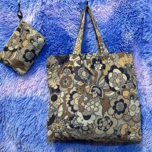 Gap Brown Embellished Floral Corduroy Tote Bag.
